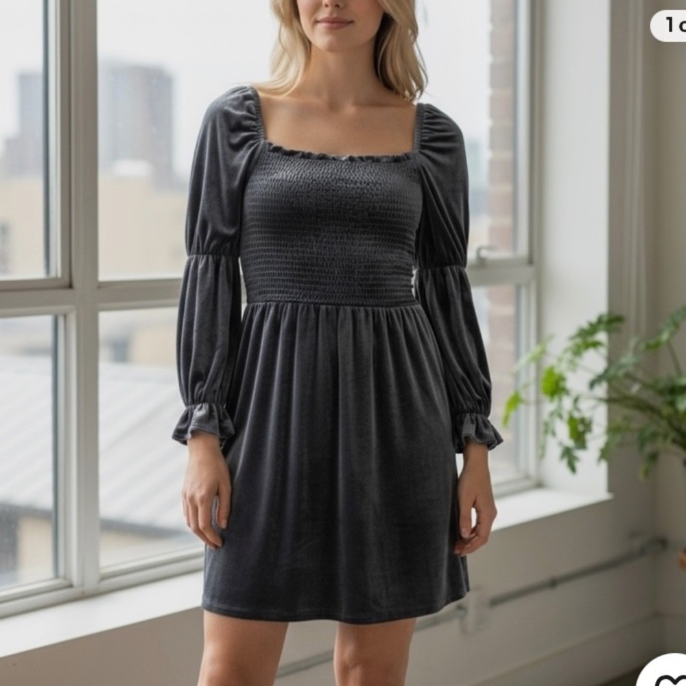 NWT Black Tape Smocked Velvet Dress in Blue Gray